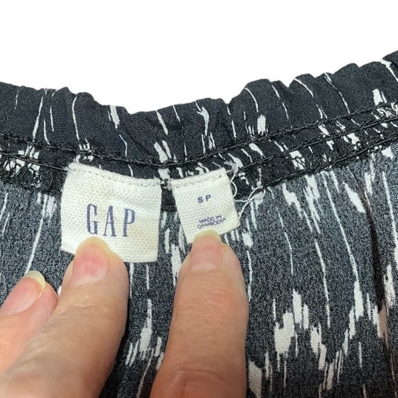 GAP Black White Print Full Button Front Maxi Length Shirt Dress Drawstring Waist - Picture 4 of 8